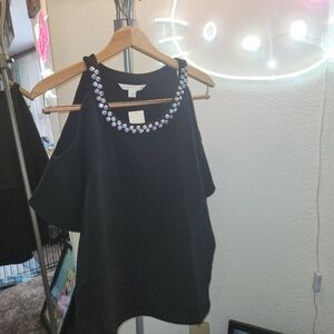 💖💖💖Boston Proper Black Cold-Shoulder Tunic with Jeweled💖💖 Neckline